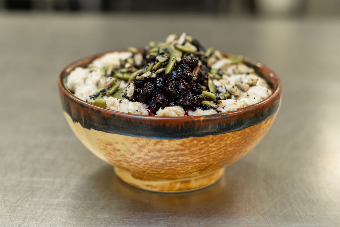 Organic Oats with Blueberry Compote & Candied Seeds